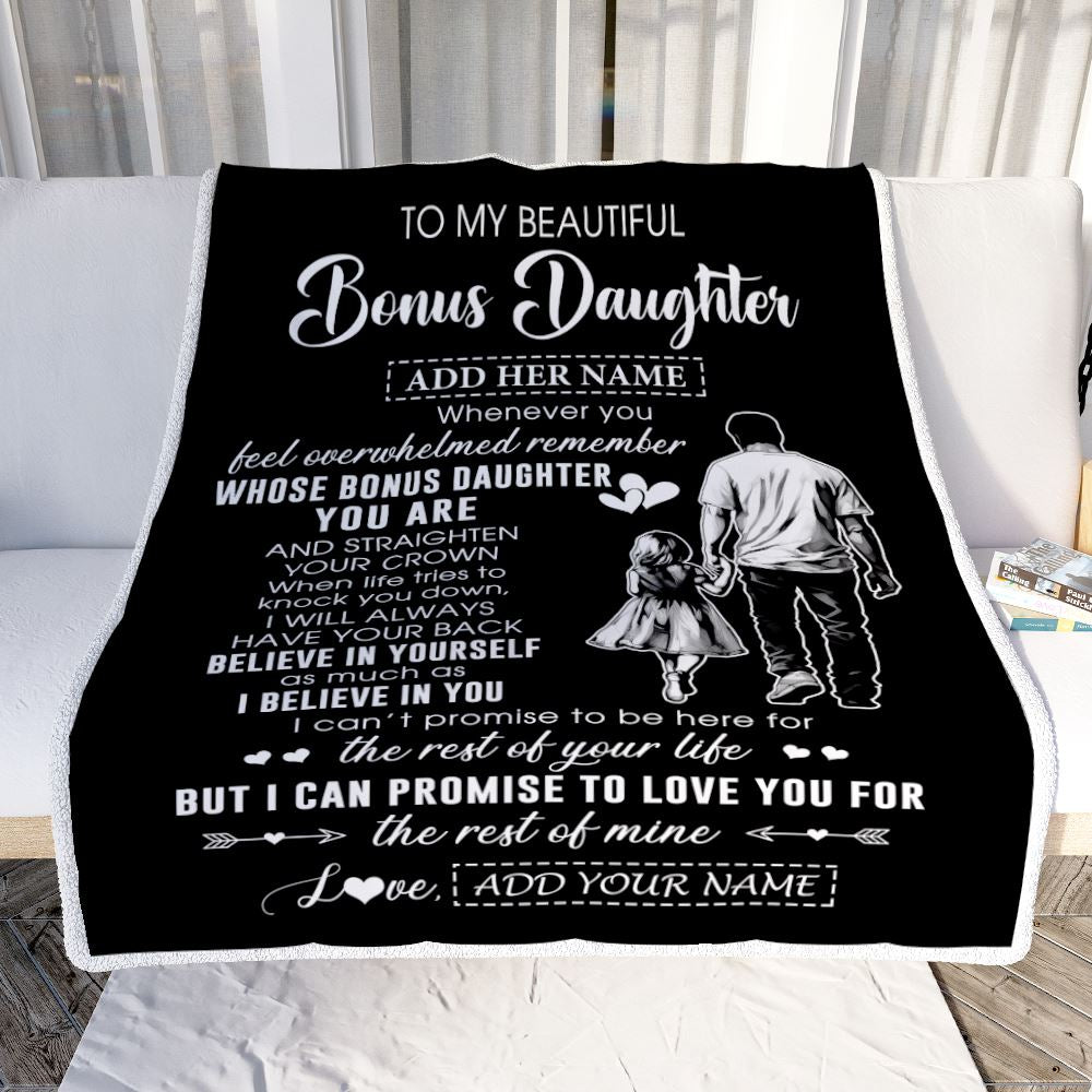 Personalized To My Beautiful Bonus Daughter Blanket From Step Dad Believe In Yourself Stepdaughter Birthday Gifts Christmas Customized Fleece Throw Blanket | siriusteestore