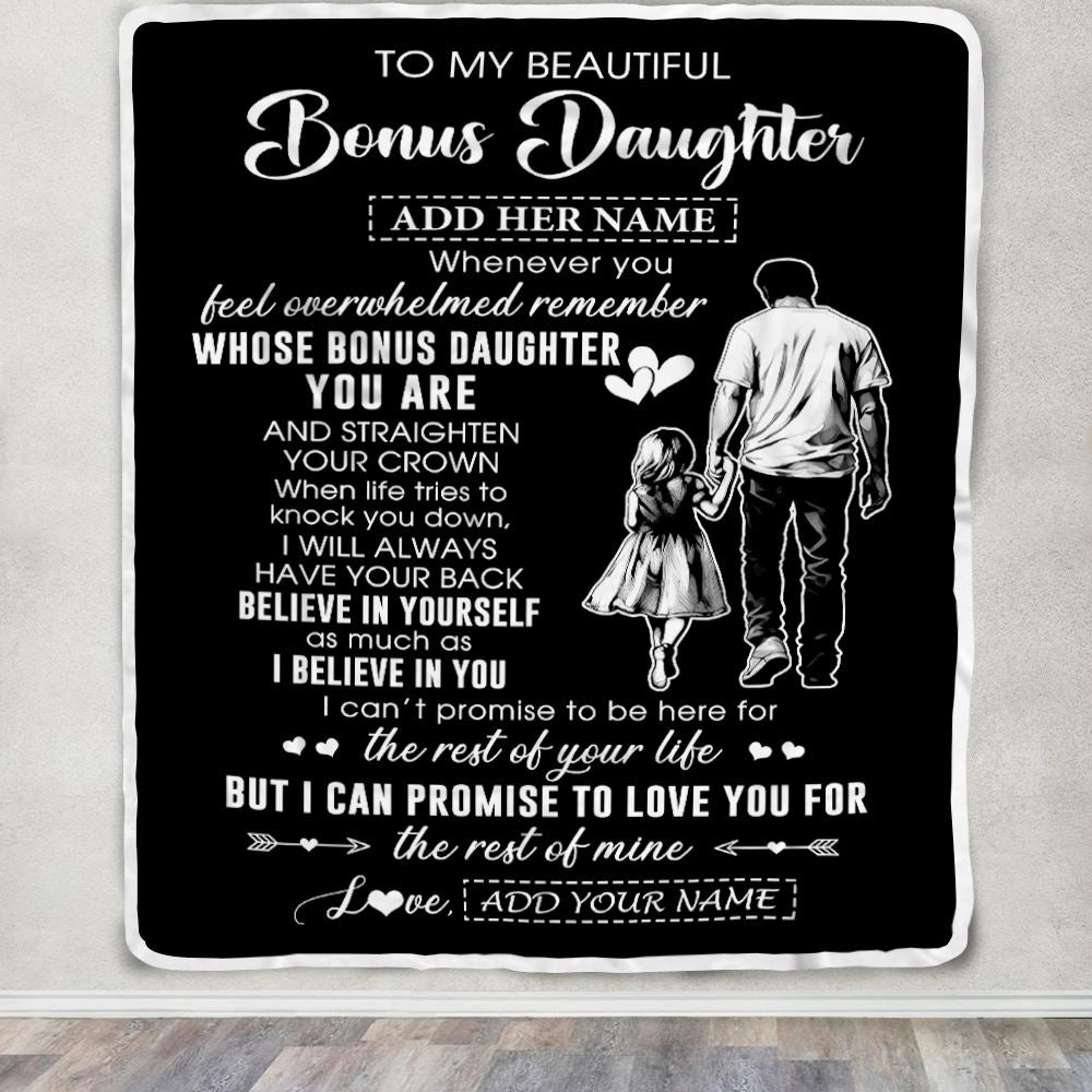 Personalized To My Beautiful Bonus Daughter Blanket From Step Dad Believe In Yourself Stepdaughter Birthday Gifts Christmas Customized Fleece Throw Blanket | siriusteestore