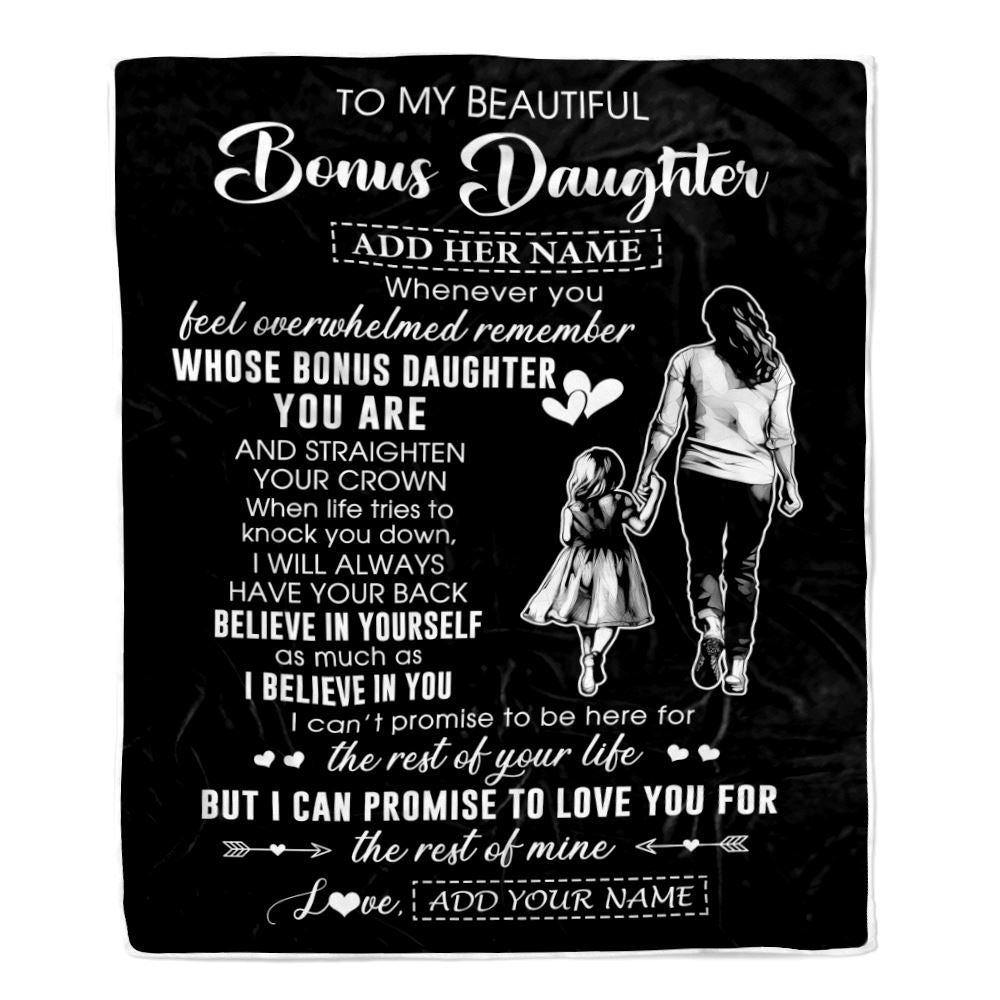 Personalized To My Beautiful Bonus Daughter Blanket From Step Mom Believe In Yourself Stepdaughter Birthday Gifts Christmas Customized Fleece Throw Blanket | siriusteestore