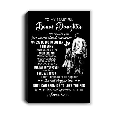 Personalized To My Beautiful Bonus Daughter Canvas From Step Dad Believe In Yourself Stepdaughter Birthday Gifts Christmas Custom Wall Art Print Framed Canvas | siriusteestore