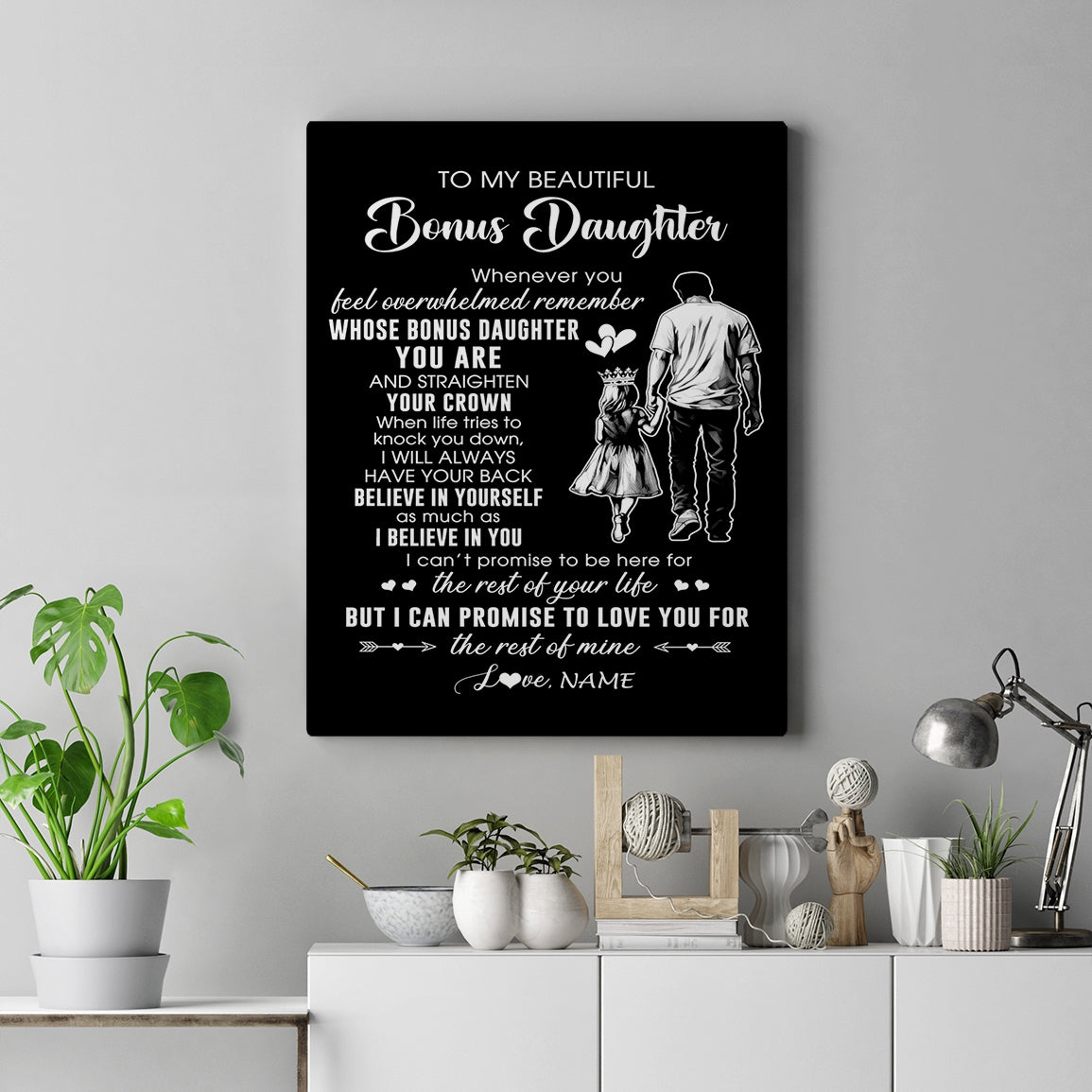 Personalized To My Beautiful Bonus Daughter Canvas From Step Dad Believe In Yourself Stepdaughter Birthday Gifts Christmas Custom Wall Art Print Framed Canvas | siriusteestore