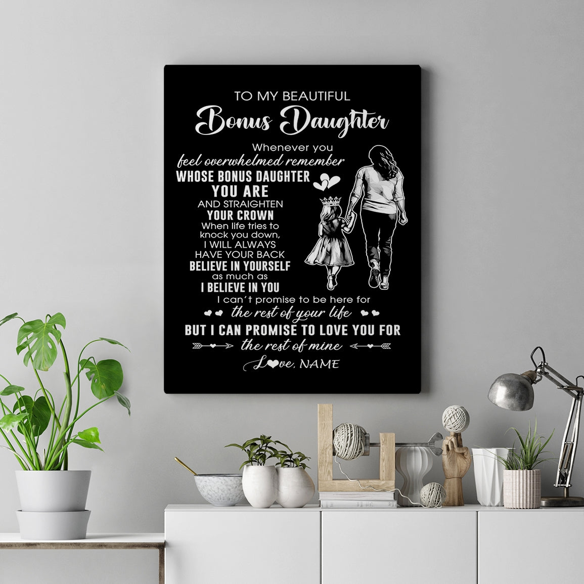 Personalized To My Beautiful Bonus Daughter Canvas From Step Mom Believe In Yourself Stepdaughter Birthday Gifts Christmas Custom Wall Art Print Framed Canvas | siriusteestore