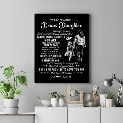 Personalized To My Beautiful Bonus Daughter Canvas From Step Mom Believe In Yourself Stepdaughter Birthday Gifts Christmas Custom Wall Art Print Framed Canvas | siriusteestore