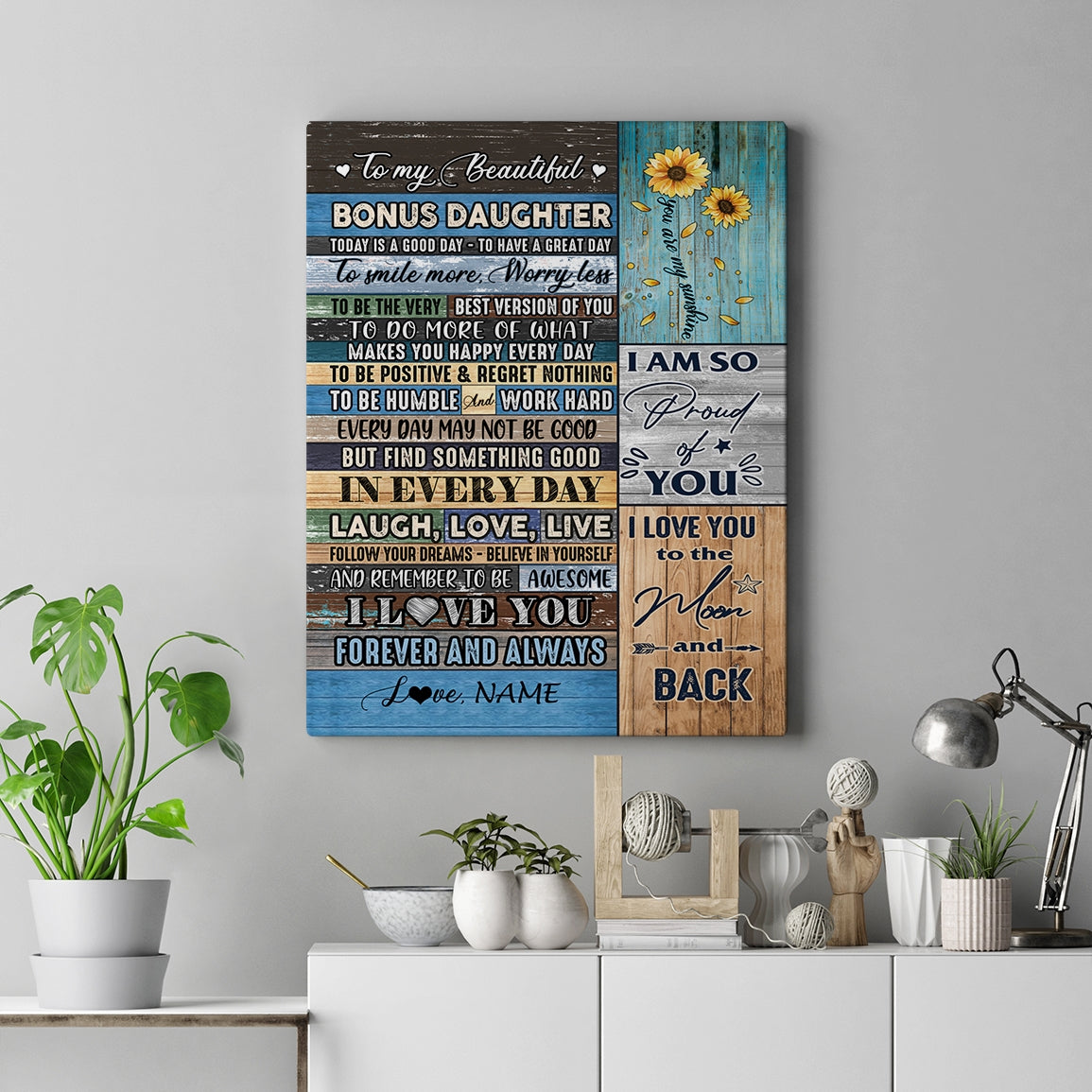 Personalized To My Beautiful Bonus Daughter Canvas From Stepmom Today Is A Good Day To Great Day Wood Birthday Christmas Custom Wall Art Print Home Decor Framed Canvas | siriusteestore
