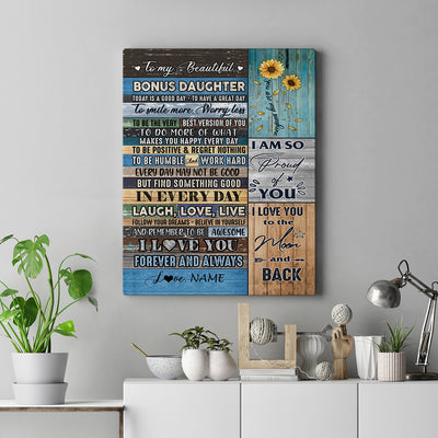 Personalized To My Beautiful Bonus Daughter Canvas From Stepmom Today Is A Good Day To Great Day Wood Birthday Christmas Custom Wall Art Print Home Decor Framed Canvas | siriusteestore