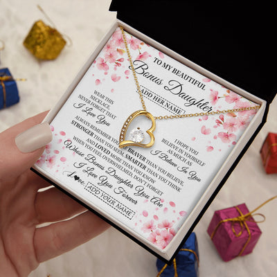 Forever Love Necklace 18K Yellow Gold Finish | 2 | Personalized To My Beautiful Bonus Daughter From Stepdad Stepmom Necklace Never Forget Birthday Gifts For Stepdaughter Gift Christmas Gift Box Message Card | siriusteestore.myshopify