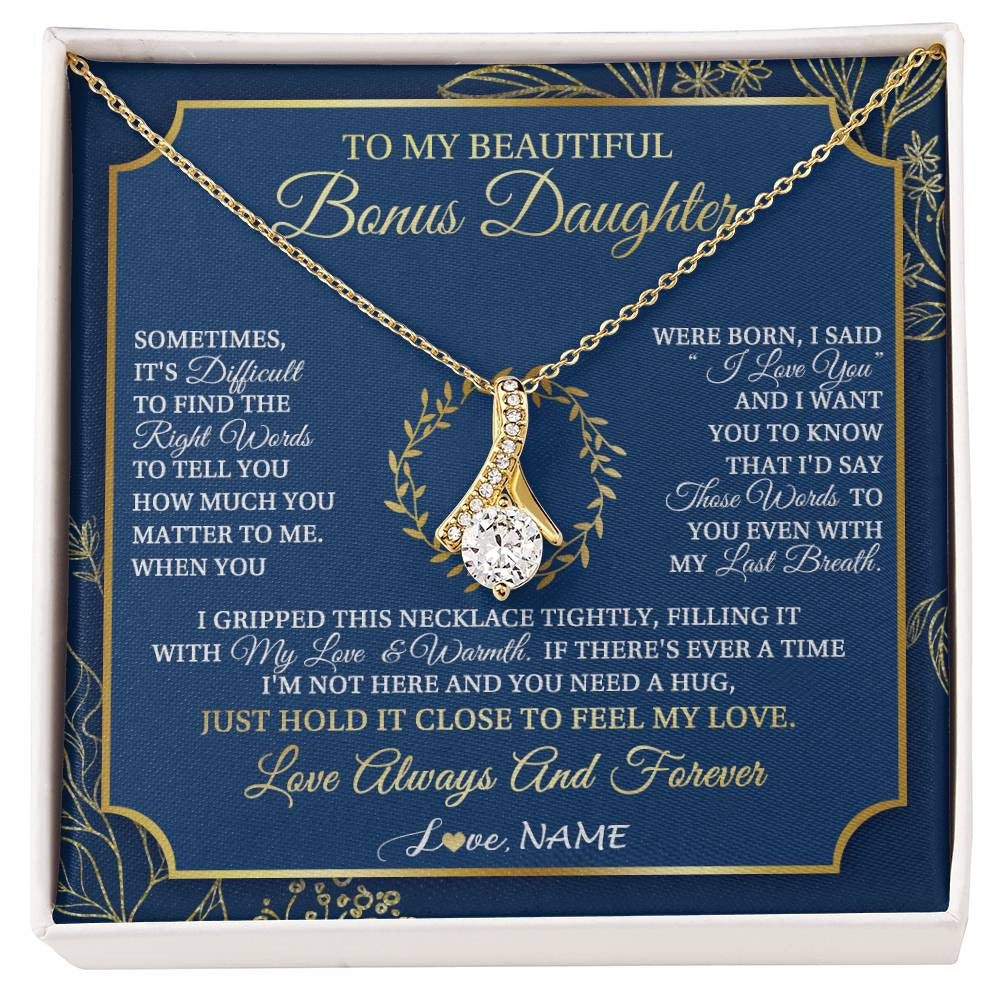 Alluring Beauty Necklace 18K Yellow Gold Finish | 1 | Personalized To My Beautiful Bonus Daughter From Stepmom Dad I Gripped This Necklace Jewelry Birthday Gifts Christmas Customized Gift Box Message Card | siriusteestore