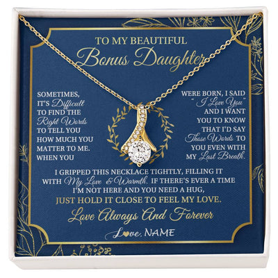Alluring Beauty Necklace 18K Yellow Gold Finish | 1 | Personalized To My Beautiful Bonus Daughter From Stepmom Dad I Gripped This Necklace Jewelry Birthday Gifts Christmas Customized Gift Box Message Card | siriusteestore