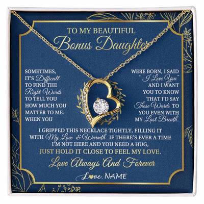 Forever Love Necklace 18K Yellow Gold Finish | 1 | Personalized To My Beautiful Bonus Daughter From Stepmom Dad I Gripped This Necklace Jewelry Birthday Gifts Christmas Customized Gift Box Message Card | siriusteestore