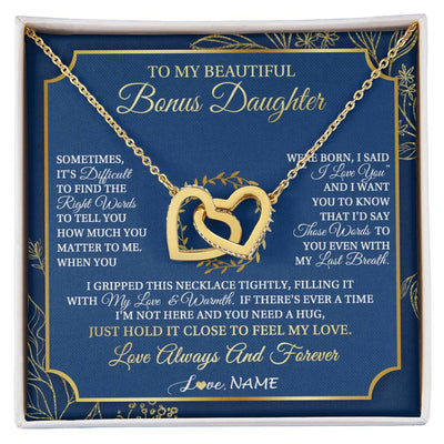 Interlocking Hearts Necklace 18K Yellow Gold Finish | 1 | Personalized To My Beautiful Bonus Daughter From Stepmom Dad I Gripped This Necklace Jewelry Birthday Gifts Christmas Customized Gift Box Message Card | siriusteestore