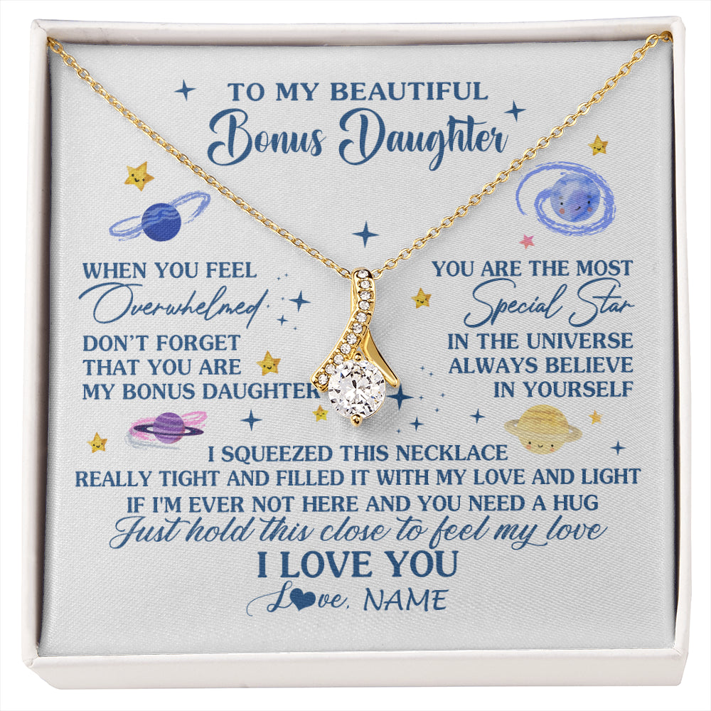 Alluring Beauty Necklace 18K Yellow Gold Finish | 1 | Personalized To My Beautiful Bonus Daughter Gifs From Bonus Mom Necklace Inspirational Stepddaughter Birthday Gifts Christmas Customized Gift Box Message Card | siriusteestore