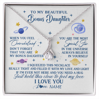 Alluring Beauty Necklace 14K White Gold Finish | 1 | Personalized To My Beautiful Bonus Daughter Gifs From Bonus Mom Necklace Inspirational Stepddaughter Birthday Gifts Christmas Customized Gift Box Message Card | siriusteestore