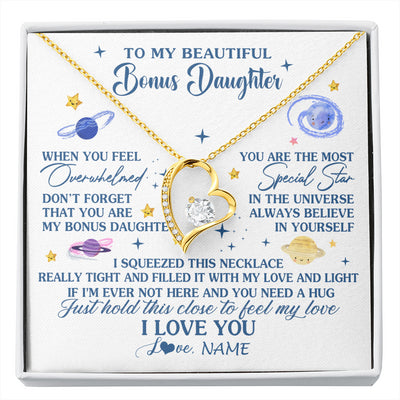 Forever Love Necklace 18K Yellow Gold Finish | 1 | Personalized To My Beautiful Bonus Daughter Gifs From Bonus Mom Necklace Inspirational Stepddaughter Birthday Gifts Christmas Customized Gift Box Message Card | siriusteestore