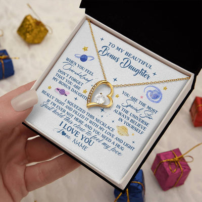 Forever Love Necklace 18K Yellow Gold Finish | 2 | Personalized To My Beautiful Bonus Daughter Gifs From Bonus Mom Necklace Inspirational Stepddaughter Birthday Gifts Christmas Customized Gift Box Message Card | siriusteestore