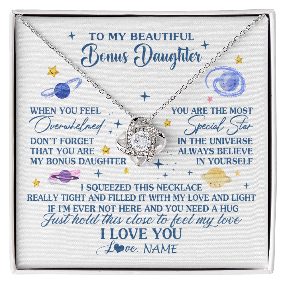 Love Knot Necklace 14K White Gold Finish | 1 | Personalized To My Beautiful Bonus Daughter Gifs From Bonus Mom Necklace Inspirational Stepddaughter Birthday Gifts Christmas Customized Gift Box Message Card | siriusteestore