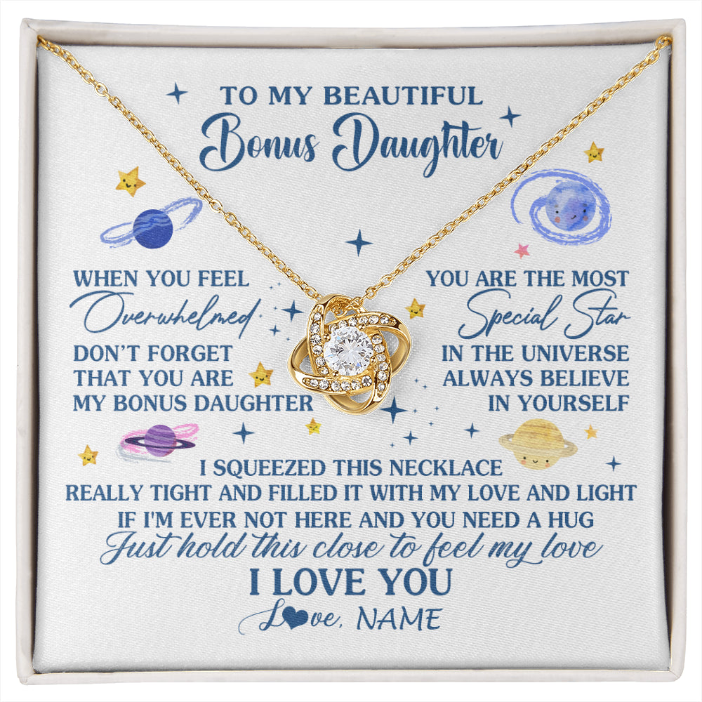 Love Knot Necklace 18K Yellow Gold Finish | 1 | Personalized To My Beautiful Bonus Daughter Gifs From Bonus Mom Necklace Inspirational Stepddaughter Birthday Gifts Christmas Customized Gift Box Message Card | siriusteestore