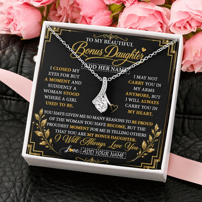 Alluring Beauty Necklace 14K White Gold Finish | 2 | Personalized To My Beautiful Bonus Daughter Gifts From Dad Mom Pendant Necklace I Close My Eyes Birthday Gifts Christmas Graduation Gift Box Message Card | https://siriusteestore.