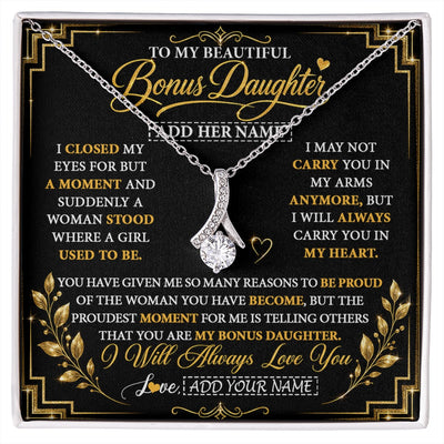 Alluring Beauty Necklace 14K White Gold Finish | 1 | Personalized To My Beautiful Bonus Daughter Gifts From Dad Mom Pendant Necklace I Close My Eyes Birthday Gifts Christmas Graduation Gift Box Message Card | https://siriusteestore.
