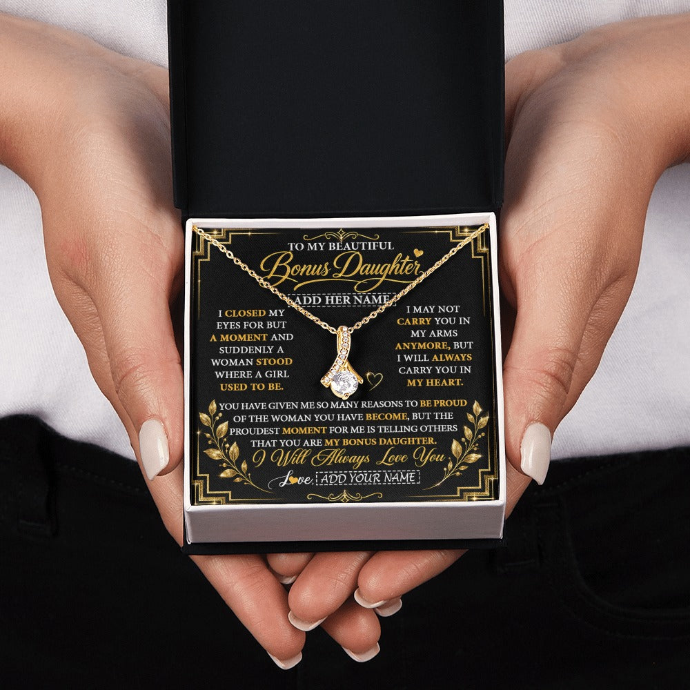 Alluring Beauty Necklace 18K Yellow Gold Finish | 2 | Personalized To My Beautiful Bonus Daughter Gifts From Dad Mom Pendant Necklace I Close My Eyes Birthday Gifts Christmas Graduation Gift Box Message Card | https://siriusteestore.