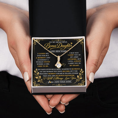 Alluring Beauty Necklace 18K Yellow Gold Finish | 2 | Personalized To My Beautiful Bonus Daughter Gifts From Dad Mom Pendant Necklace I Close My Eyes Birthday Gifts Christmas Graduation Gift Box Message Card | https://siriusteestore.