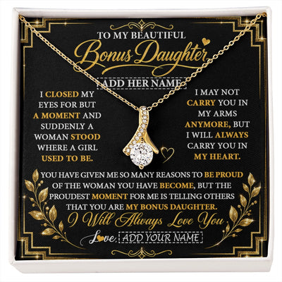 Alluring Beauty Necklace 18K Yellow Gold Finish | 1 | Personalized To My Beautiful Bonus Daughter Gifts From Dad Mom Pendant Necklace I Close My Eyes Birthday Gifts Christmas Graduation Gift Box Message Card | https://siriusteestore.