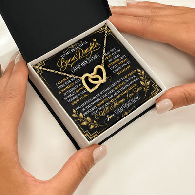 Interlocking Hearts Necklace 18K Yellow Gold Finish | 2 | Personalized To My Beautiful Bonus Daughter Gifts From Dad Mom Pendant Necklace I Close My Eyes Birthday Gifts Christmas Graduation Gift Box Message Card | https://siriusteestore.