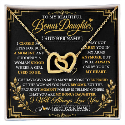 Interlocking Hearts Necklace 18K Yellow Gold Finish | 1 | Personalized To My Beautiful Bonus Daughter Gifts From Dad Mom Pendant Necklace I Close My Eyes Birthday Gifts Christmas Graduation Gift Box Message Card | https://siriusteestore.