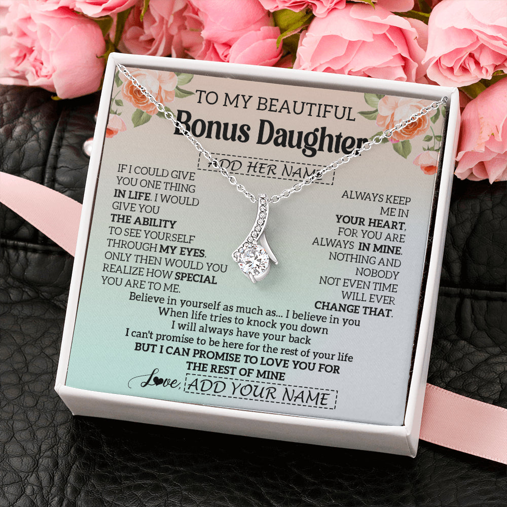 Alluring Beauty Necklace 14K White Gold Finish | 2 | Personalized To My Beautiful Bonus Daughter Gifts Necklace From Step Mom Love Jewelry For Stepddaughter Birthday Christmas Customized Gift Box Message Card | siriusteestore