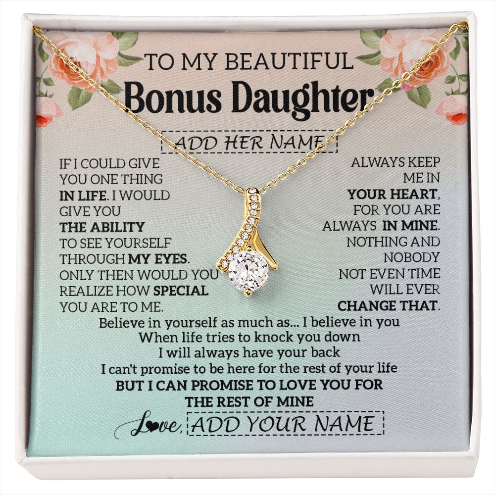 Alluring Beauty Necklace 18K Yellow Gold Finish | 1 | Personalized To My Beautiful Bonus Daughter Gifts Necklace From Step Mom Love Jewelry For Stepddaughter Birthday Christmas Customized Gift Box Message Card | siriusteestore