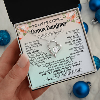 Forever Love Necklace 14K White Gold Finish | 2 | Personalized To My Beautiful Bonus Daughter Gifts Necklace From Step Mom Love Jewelry For Stepddaughter Birthday Christmas Customized Gift Box Message Card | siriusteestore