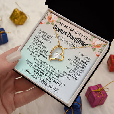 Forever Love Necklace 18K Yellow Gold Finish | 2 | Personalized To My Beautiful Bonus Daughter Gifts Necklace From Step Mom Love Jewelry For Stepddaughter Birthday Christmas Customized Gift Box Message Card | siriusteestore
