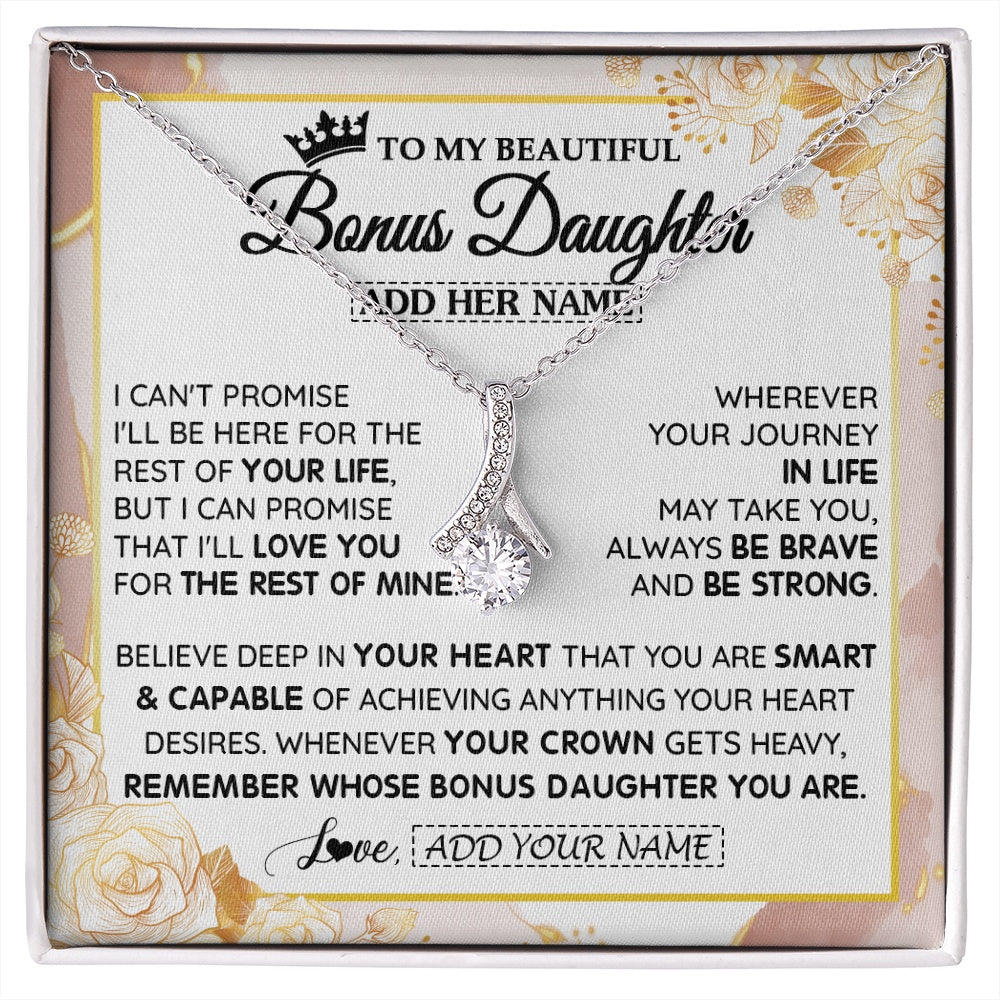 Alluring Beauty Necklace 14K White Gold Finish | 1 | Personalized To My Beautiful Bonus Daughter Gifts Necklace From Stepmom Stepdad Crown Jewelry Present On Birthday Stepdaughter Christmas Gift Box Message Card | https://siriusteestore.