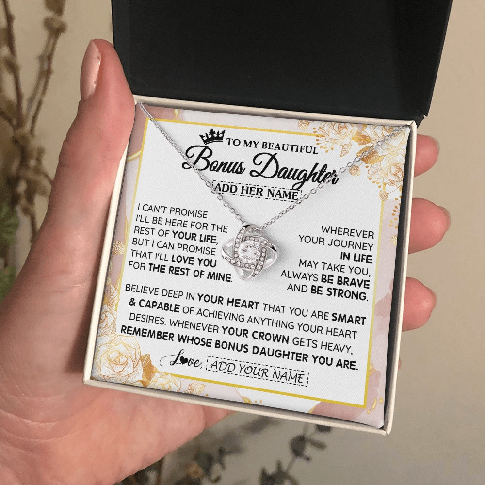 Love Knot Necklace 14K White Gold Finish | 2 | Personalized To My Beautiful Bonus Daughter Gifts Necklace From Stepmom Stepdad Crown Jewelry Present On Birthday Stepdaughter Christmas Gift Box Message Card | https://siriusteestore.