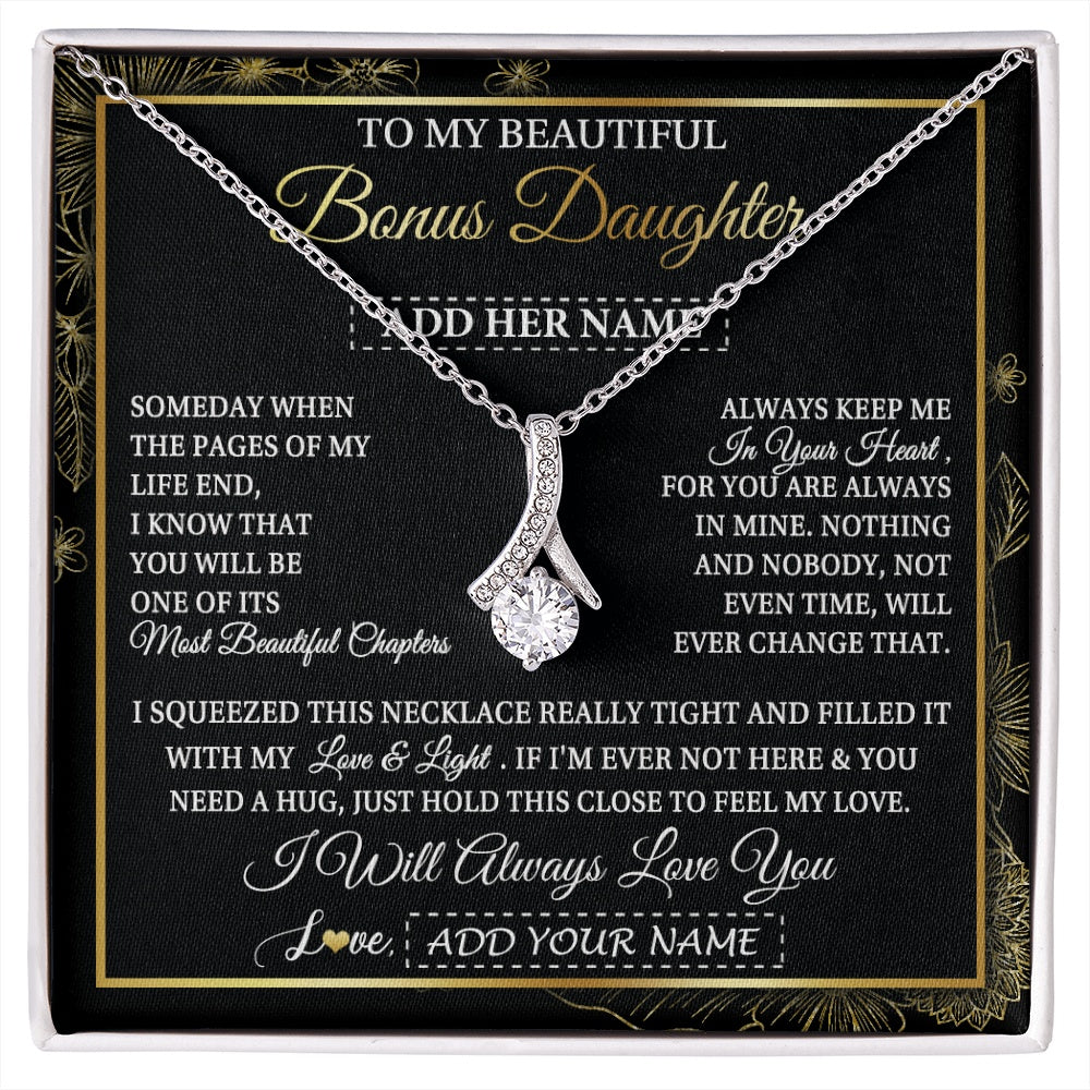 Alluring Beauty Necklace 14K White Gold Finish | 1 | Personalized To My Beautiful Bonus Daughter Gifts Necklace From Stepmom Stepdad Feel My Love For Adult Stepdaughter Christmas Graduation Gift Box Message Card | https://siriusteestore.