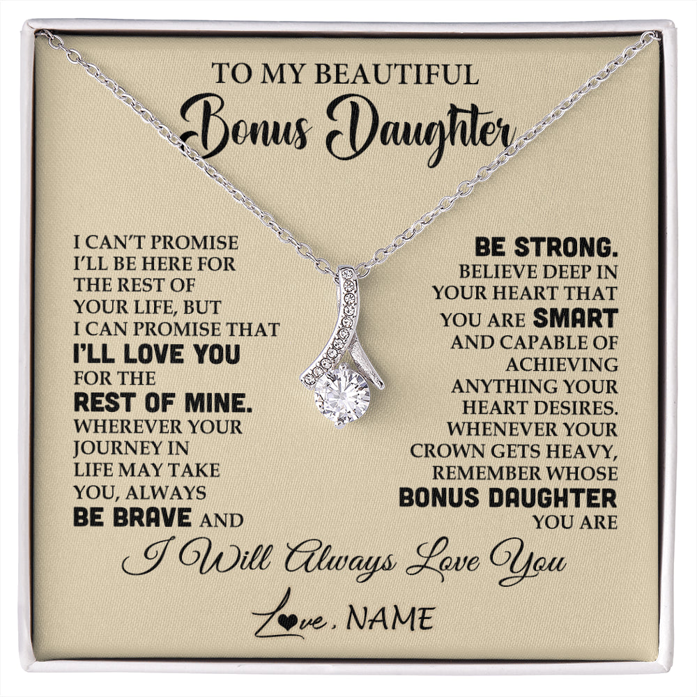 Alluring Beauty Necklace 14K White Gold Finish | 1 | Personalized To My Beautiful Bonus Daughter Gifts Necklace From Stepmom Stepdad Inspirational Birthday Gift For Stepddaughter Graduation Christmas Message Card | siriusteestore