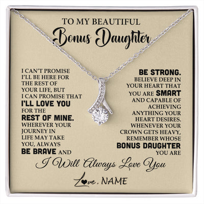 Alluring Beauty Necklace 14K White Gold Finish | 1 | Personalized To My Beautiful Bonus Daughter Gifts Necklace From Stepmom Stepdad Inspirational Birthday Gift For Stepddaughter Graduation Christmas Message Card | siriusteestore