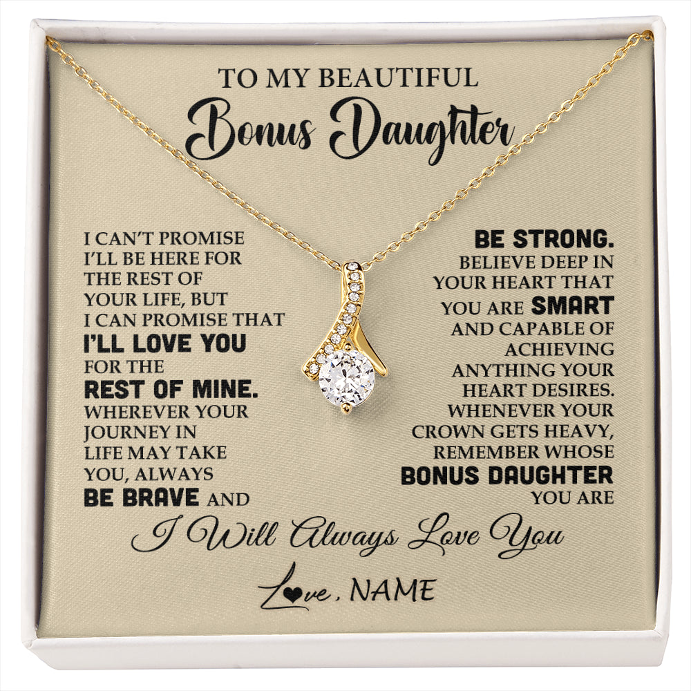 Alluring Beauty Necklace 18K Yellow Gold Finish | 1 | Personalized To My Beautiful Bonus Daughter Gifts Necklace From Stepmom Stepdad Inspirational Birthday Gift For Stepddaughter Graduation Christmas Message Card | siriusteestore