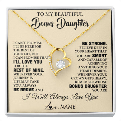Forever Love Necklace 18K Yellow Gold Finish | 1 | Personalized To My Beautiful Bonus Daughter Gifts Necklace From Stepmom Stepdad Inspirational Birthday Gift For Stepddaughter Graduation Christmas Message Card | siriusteestore
