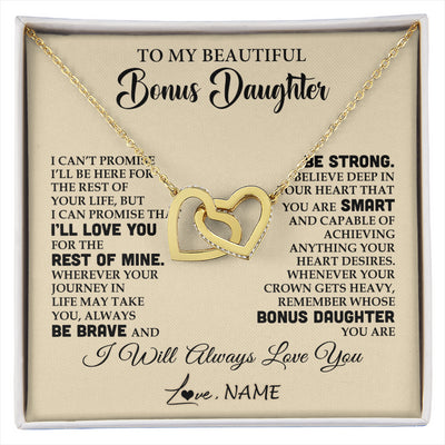 Interlocking Hearts Necklace 18K Yellow Gold Finish | 1 | Personalized To My Beautiful Bonus Daughter Gifts Necklace From Stepmom Stepdad Inspirational Birthday Gift For Stepddaughter Graduation Christmas Message Card | siriusteestore