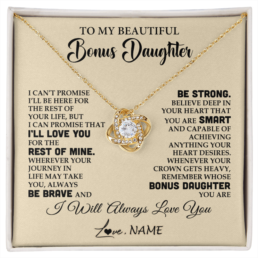 Love Knot Necklace 18K Yellow Gold Finish | 1 | Personalized To My Beautiful Bonus Daughter Gifts Necklace From Stepmom Stepdad Inspirational Birthday Gift For Stepddaughter Graduation Christmas Message Card | siriusteestore