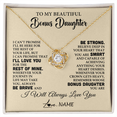 Love Knot Necklace 18K Yellow Gold Finish | 1 | Personalized To My Beautiful Bonus Daughter Gifts Necklace From Stepmom Stepdad Inspirational Birthday Gift For Stepddaughter Graduation Christmas Message Card | siriusteestore