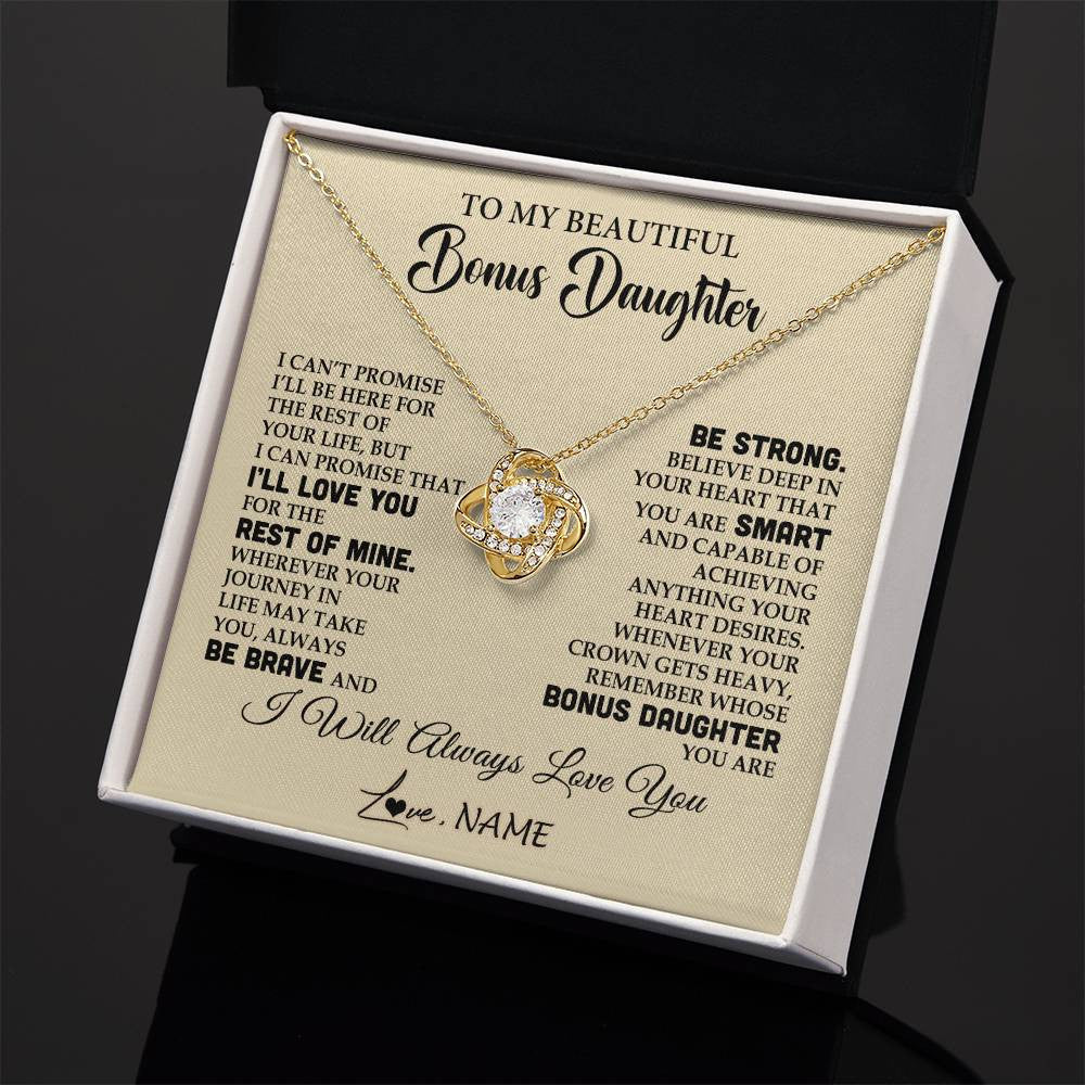 Love Knot Necklace 18K Yellow Gold Finish | 2 | Personalized To My Beautiful Bonus Daughter Gifts Necklace From Stepmom Stepdad Inspirational Birthday Gift For Stepddaughter Graduation Christmas Message Card | siriusteestore