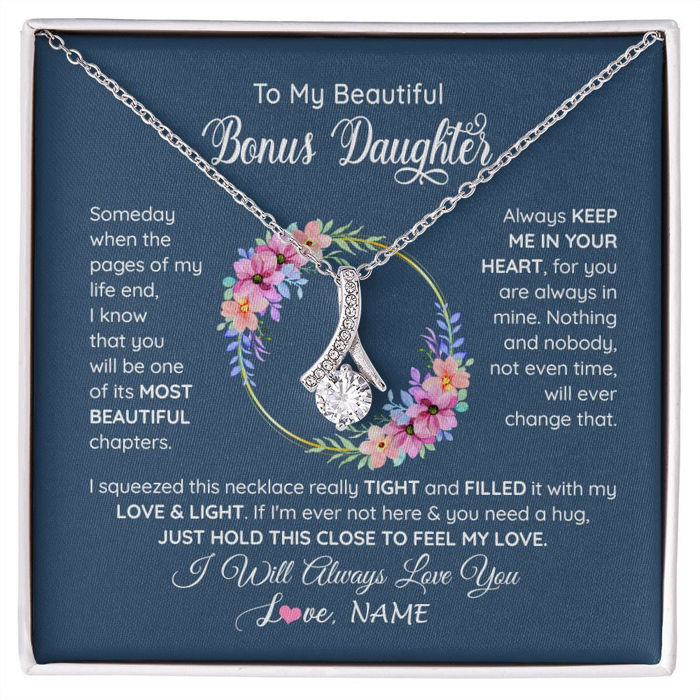 Alluring Beauty Necklace | Personalized To My Beautiful Bonus Daughter Necklace From Bonus Mom Someday When The Pages Bonus Daughter Birthday Christmas Customized Gift Box Message Card | siriusteestore