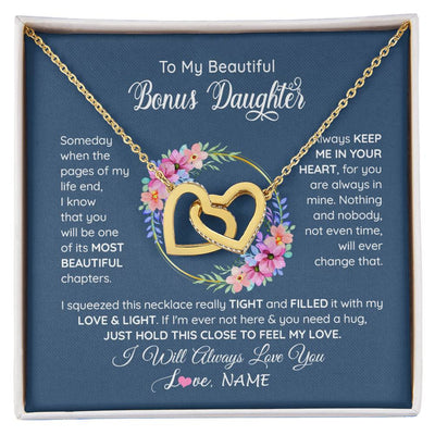 Interlocking Hearts Necklace 18K Yellow Gold Finish | 1 | Personalized To My Beautiful Bonus Daughter Necklace From Bonus Mom Someday When The Pages Bonus Daughter Birthday Christmas Customized Gift Box Message Card | siriusteestore