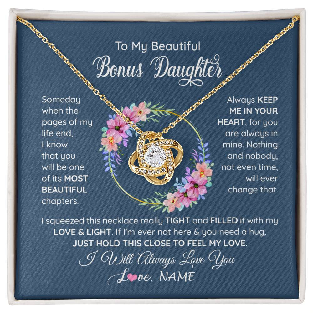 Love Knot Necklace 18K Yellow Gold Finish | 1 | Personalized To My Beautiful Bonus Daughter Necklace From Bonus Mom Someday When The Pages Bonus Daughter Birthday Christmas Customized Gift Box Message Card | siriusteestore
