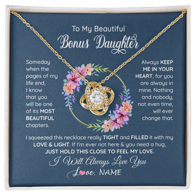 Love Knot Necklace 18K Yellow Gold Finish | 1 | Personalized To My Beautiful Bonus Daughter Necklace From Bonus Mom Someday When The Pages Bonus Daughter Birthday Christmas Customized Gift Box Message Card | siriusteestore