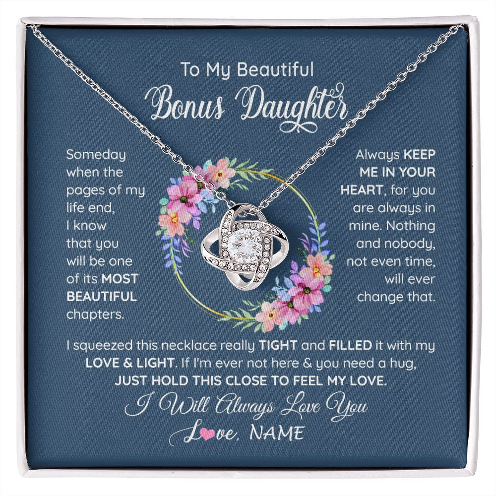 Love Knot Necklace | Personalized To My Beautiful Bonus Daughter Necklace From Bonus Mom Someday When The Pages Bonus Daughter Birthday Christmas Customized Gift Box Message Card | siriusteestore