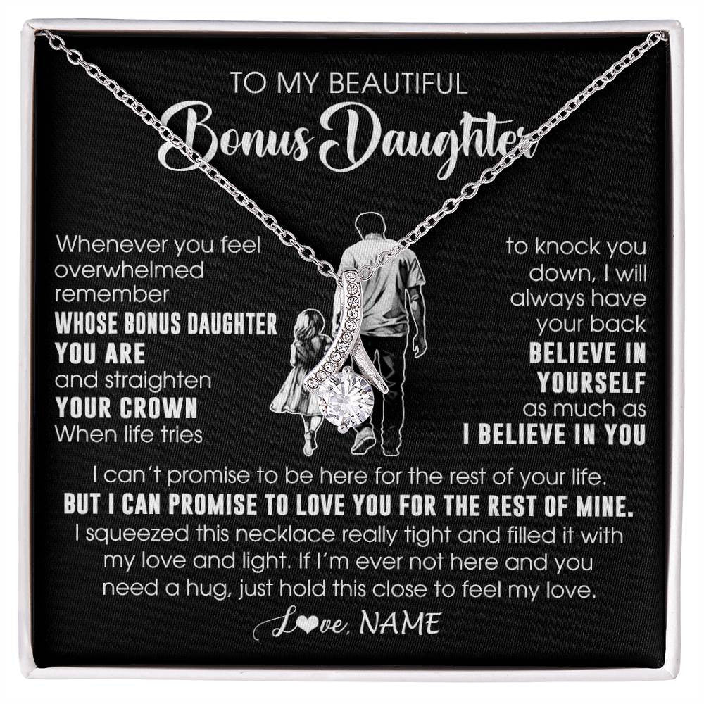 Alluring Beauty Necklace 14K White Gold Finish | 1 | Personalized To My Beautiful Bonus Daughter Necklace From Step Dad Believe In Yourself Stepdaughter Birthday Gifts Jewelry Christmas Customized Message Card | siriusteestore
