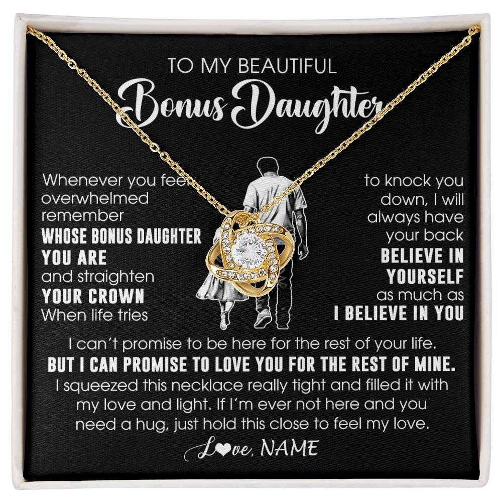 Love Knot Necklace 18K Yellow Gold Finish | 1 | Personalized To My Beautiful Bonus Daughter Necklace From Step Dad Believe In Yourself Stepdaughter Birthday Gifts Jewelry Christmas Customized Message Card | siriusteestore