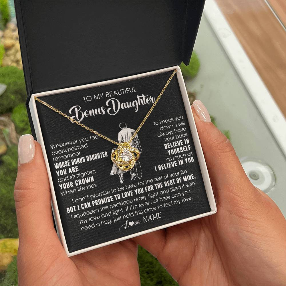 Love Knot Necklace 18K Yellow Gold Finish | 2 | Personalized To My Beautiful Bonus Daughter Necklace From Step Dad Believe In Yourself Stepdaughter Birthday Gifts Jewelry Christmas Customized Message Card | siriusteestore